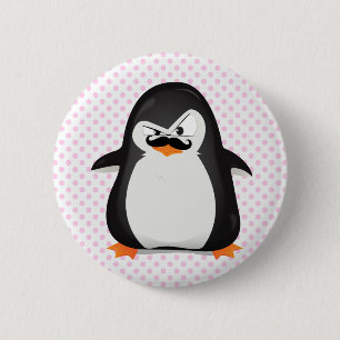 Cute Black  White Penguin And  Funny Moustache 6 Cm Round Badge