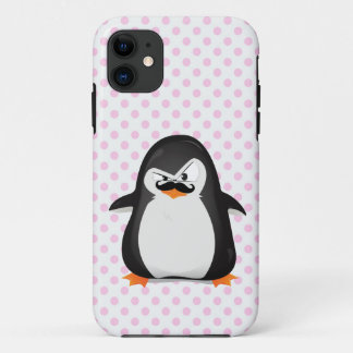 Cute Black White Penguin And Funny Moustache iPhone 11 Case