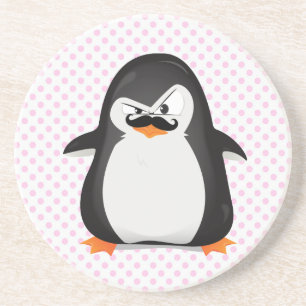 Cute Black  White Penguin And  Funny Moustache Coaster