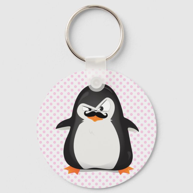 Cute Black  White Penguin And  Funny Moustache Key Ring (Front)