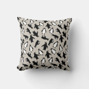 Cute black white penguin pattern grey background cushion