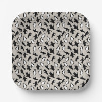 Cute black white penguin pattern grey background
