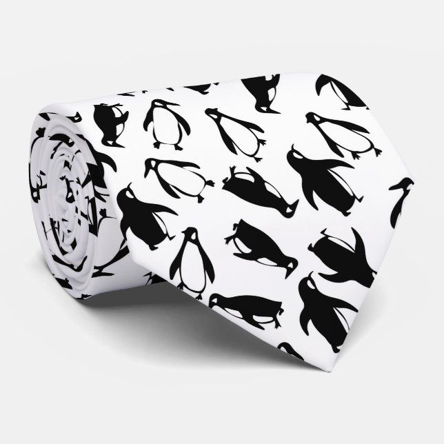 Cute black white penguin pattern white background tie (Rolled)