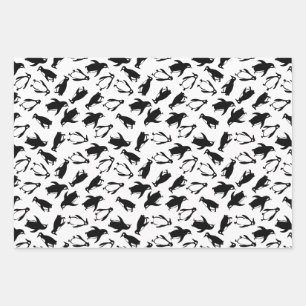 Cute black white penguin pattern white background wrapping paper sheet