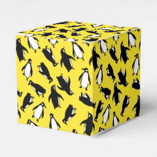 Cute black white penguin pattern yellow background favour box