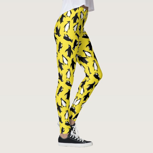 Cute black white penguin pattern yellow background leggings (Right)