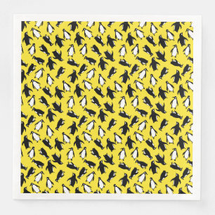 Cute black white penguin pattern yellow background napkin