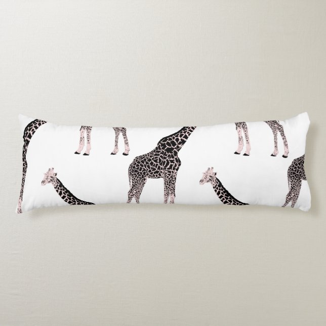 Cute Black White Pink Giraffe Body Cushion (Front)