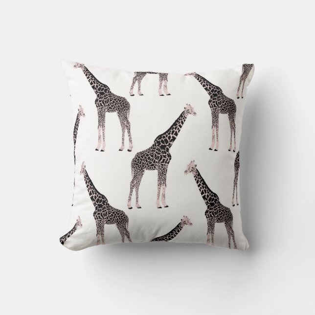 Cute Black White Pink Giraffe Cushion (Front)