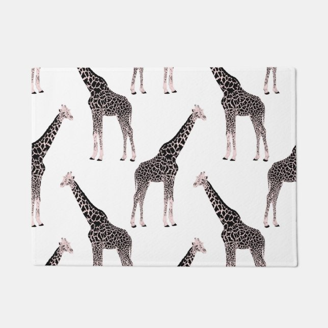 Cute Black White Pink Giraffe Doormat (Front)