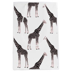 Cute Black White Pink Giraffe Medium Gift Bag