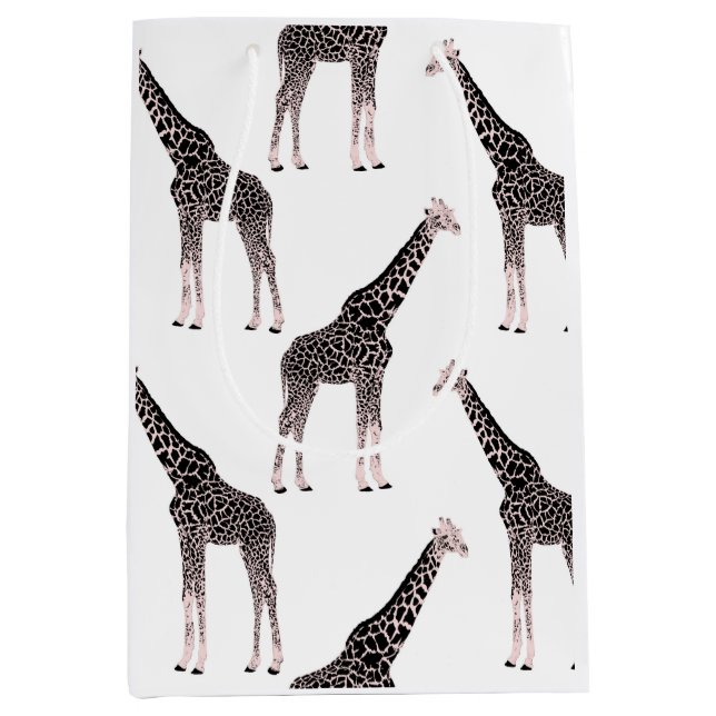 Cute Black White Pink Giraffe Medium Gift Bag (Front)