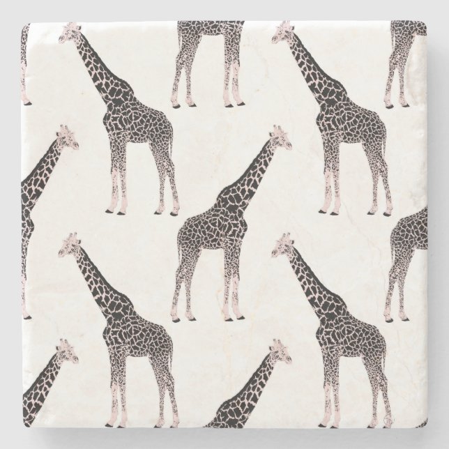 Cute Black White Pink Giraffe Stone Coaster (Front)