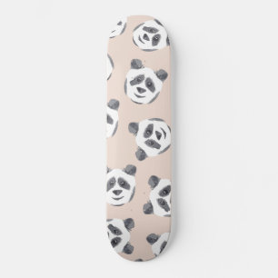 Cute Black White Pink Watercolor Panda Pattern Skateboard
