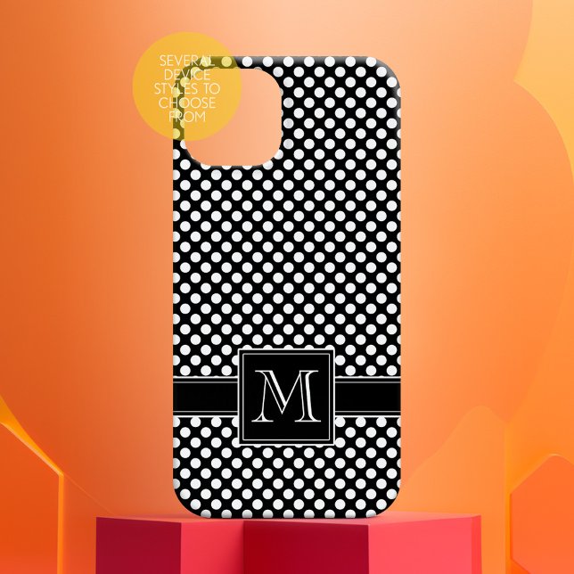Cute Black White Polka Dot Pattern with Monogram Case-Mate iPhone Case (Personalized Phone Case - Add Custom Text)