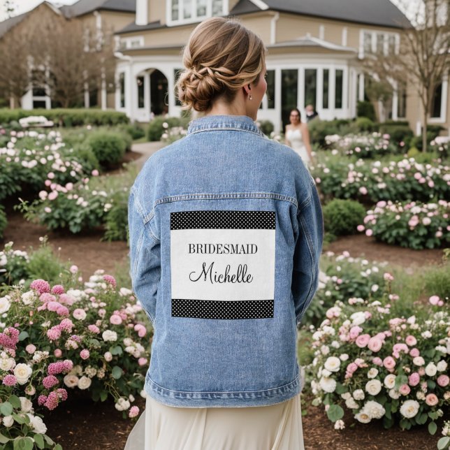 Cute black & white polka dot wedding bridesmaid denim jacket (Wedding Back)