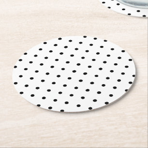 Cute black & white polka dots pattern chic  round paper coaster