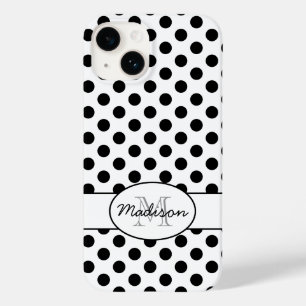 Cute Black White polka dots retro pattern Monogram Case-Mate iPhone 14 Case