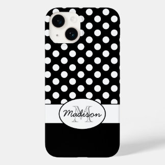 Cute Black White polka dots retro pattern Monogram Case-Mate iPhone 14 Case