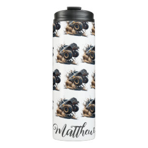 Cute Black White Power Race Monster Truck Thermal Tumbler