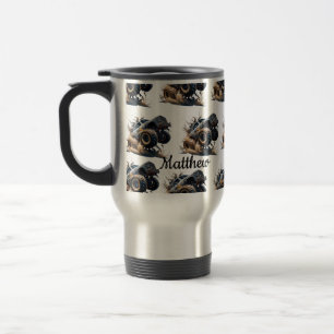 Cute Black White Power Race Monster Truck Travel Mug