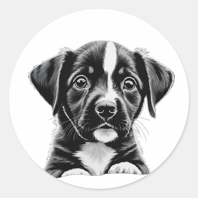 Cute Black & White Puppy – Adorable Dog Sticker (Front)