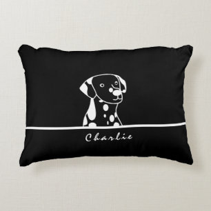 CUTE BLACK & WHITE PUPPY DOG CARTOON DRAWING TEXT DECORATIVE CUSHION