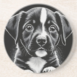 Cute Black & White Puppy – Dog Lover Coasters