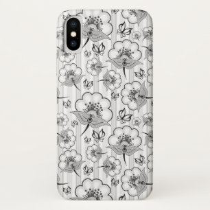 Cute black white seamless flowers patterns iPhone x case