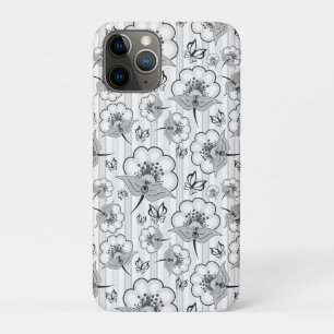 Cute black white seamless flowers patterns iPhone 11 pro case