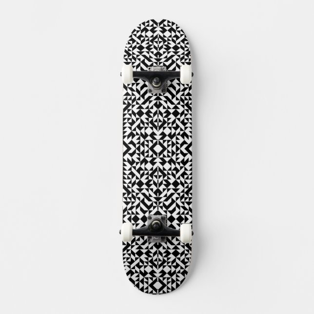 Cute black white seamless geometric lines skateboard (Front)