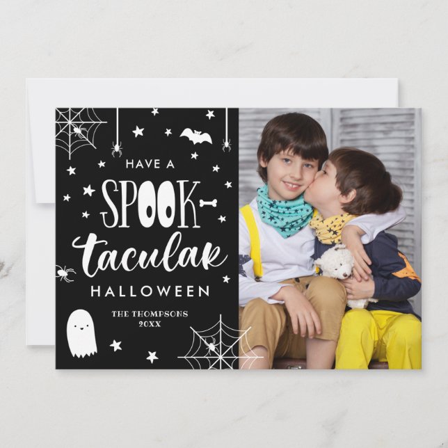 Cute Black White Spooktacular Halloween Photo Invitation (Front)