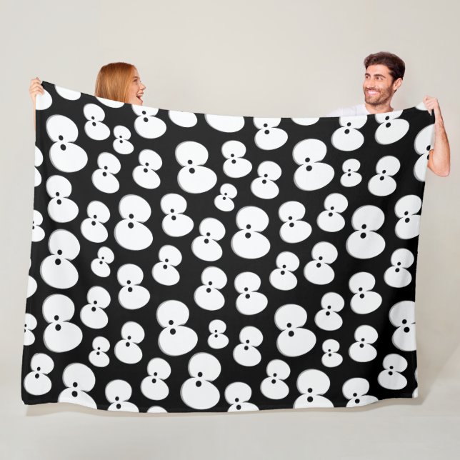 Cute Black & White Spooky Eyes Pattern Halloween Fleece Blanket (In Situ)