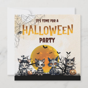 Cute Black White Striped Halloween Ghost Kittens  Invitation