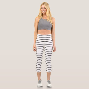 Cute black white stripes capri leggings