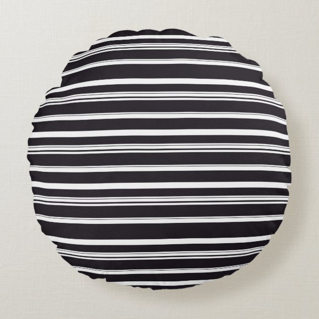 Cute black white stripes round cushion (Front)