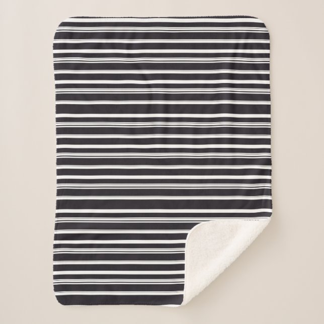 Cute black white stripes sherpa blanket (Front)