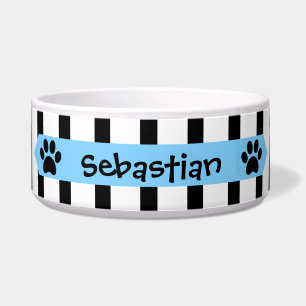 Cute Black & White Stripes w Blue Banner, Add Name