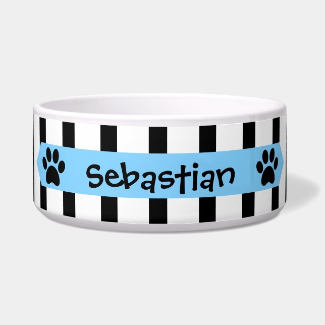 Cute Black & White Stripes w Blue Banner, Add Name (Front)