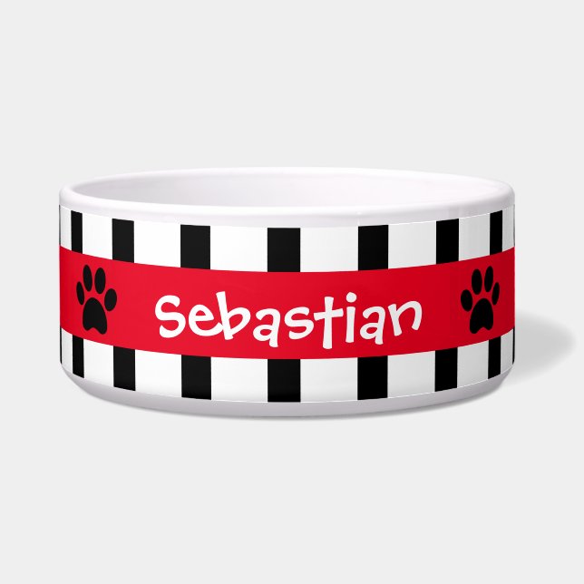 Cute Black & White Stripes w Red, Personalised (Front)