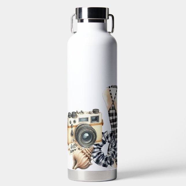 CUTE BLACK & WHITE SUMMER THEMED ITEMS WATER BOTTLE (Front)