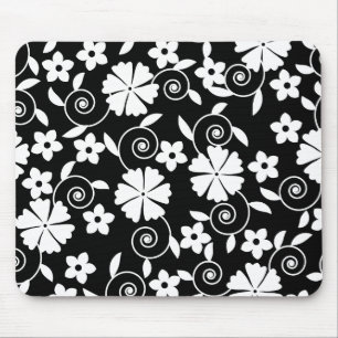 Cute black white swirl flowers pattern mouse mat