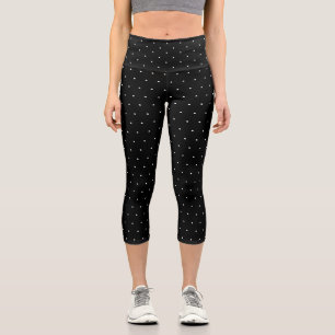 Cute black white tiny polka dots pattern chic capri leggings