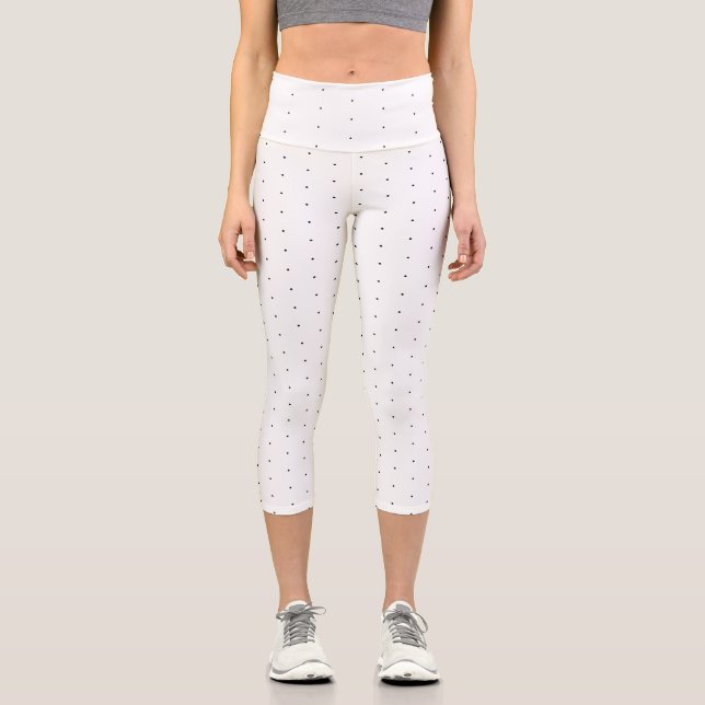 Cute black white tiny polka dots pattern stylish capri leggings (Front)