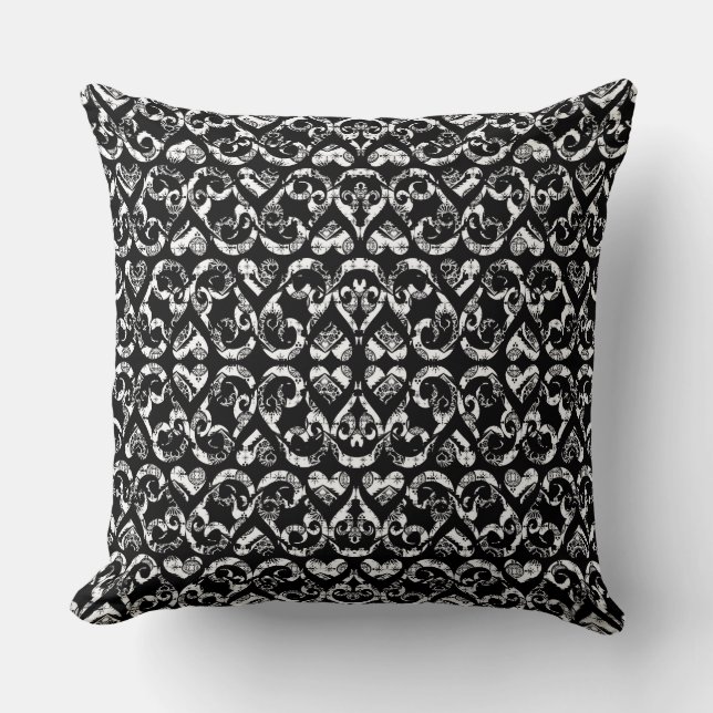 Cute black white vintage hearts design cushion (Front)