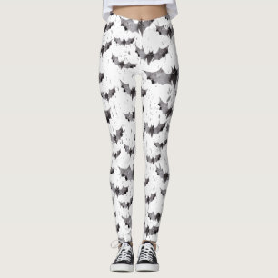 Cute Black & White Watercolor Bats Halloween Leggings
