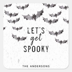 Cute Black & White Watercolor Bats Scary Halloween Square Sticker