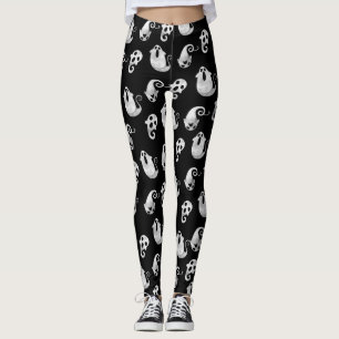 Cute Black & White Watercolor Ghosts Halloween Leggings