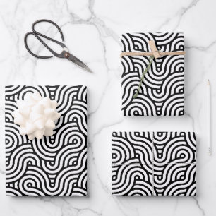 Cute black white wavy pattern wrapping paper sheet