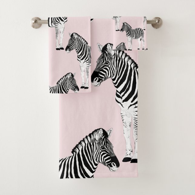 Cute Black White Zebra Animal Pink Design Bath Towel Set (Insitu)